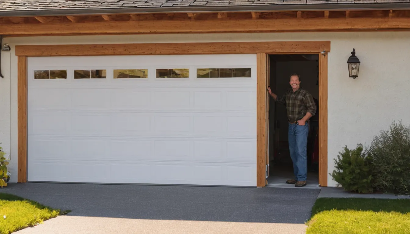 A friendly local provider checking a newly installed garage door at a home in Denver