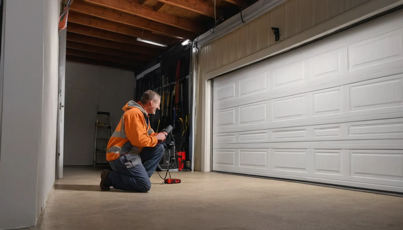 A provider checking a garage door track near Denver